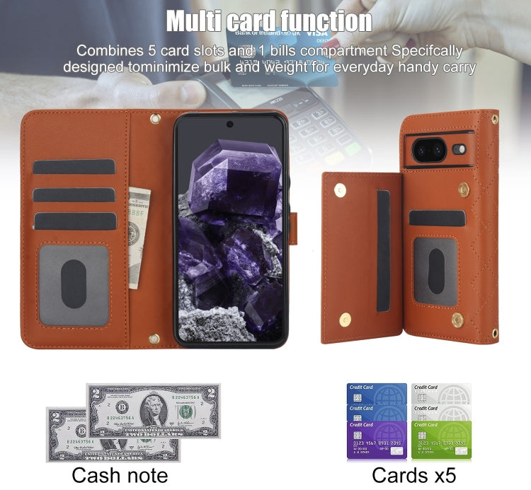 For Google Pixel 8a Crossbody Multifunction Rhombic Leather Phone Case