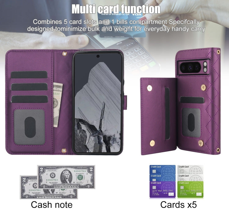 For Google Pixel 8 Pro Crossbody Multifunction Rhombic Leather Phone Case