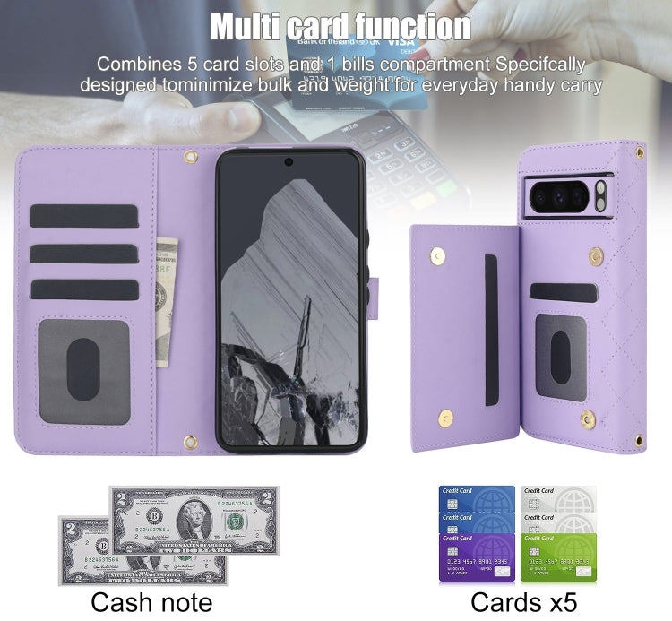 For Google Pixel 8 Pro Crossbody Multifunction Rhombic Leather Phone Case