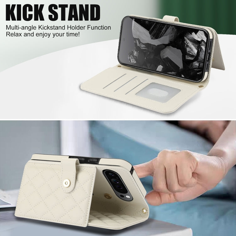 For Google Pixel 9 Crossbody Multifunction Rhombic Leather Phone Case