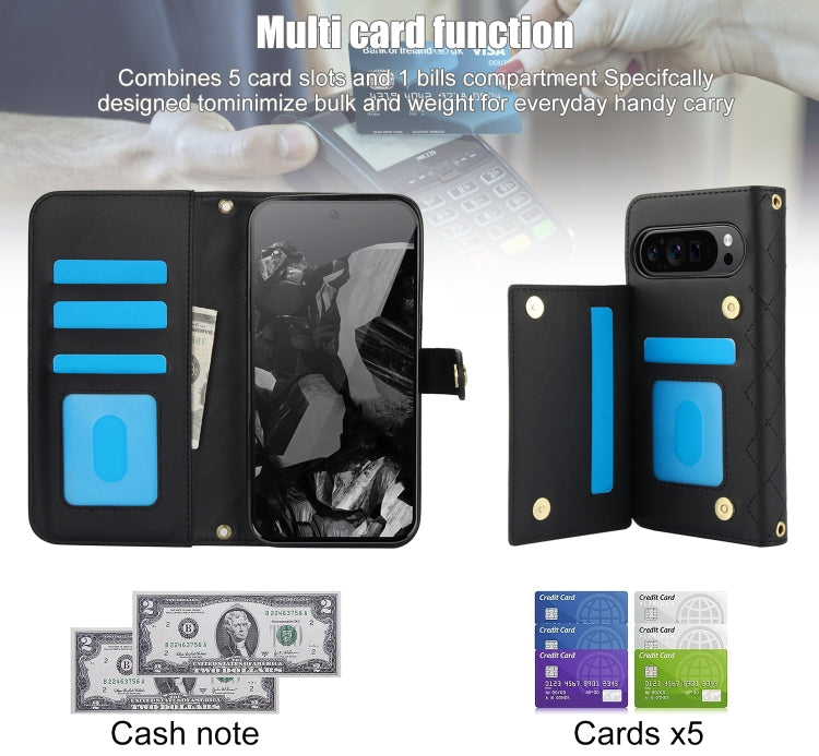 For Google Pixel 9 Crossbody Multifunction Rhombic Leather Phone Case