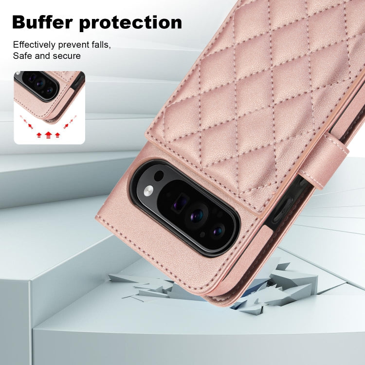 For Google Pixel 9 Crossbody Multifunction Rhombic Leather Phone Case