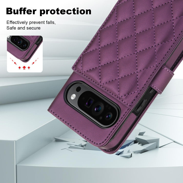 For Google Pixel 9 Crossbody Multifunction Rhombic Leather Phone Case