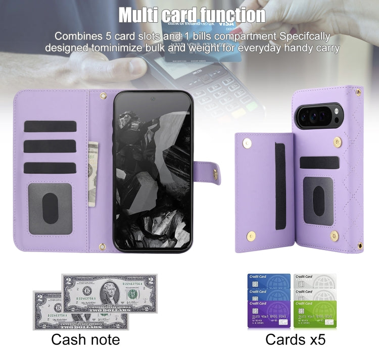 For Google Pixel 9 Crossbody Multifunction Rhombic Leather Phone Case
