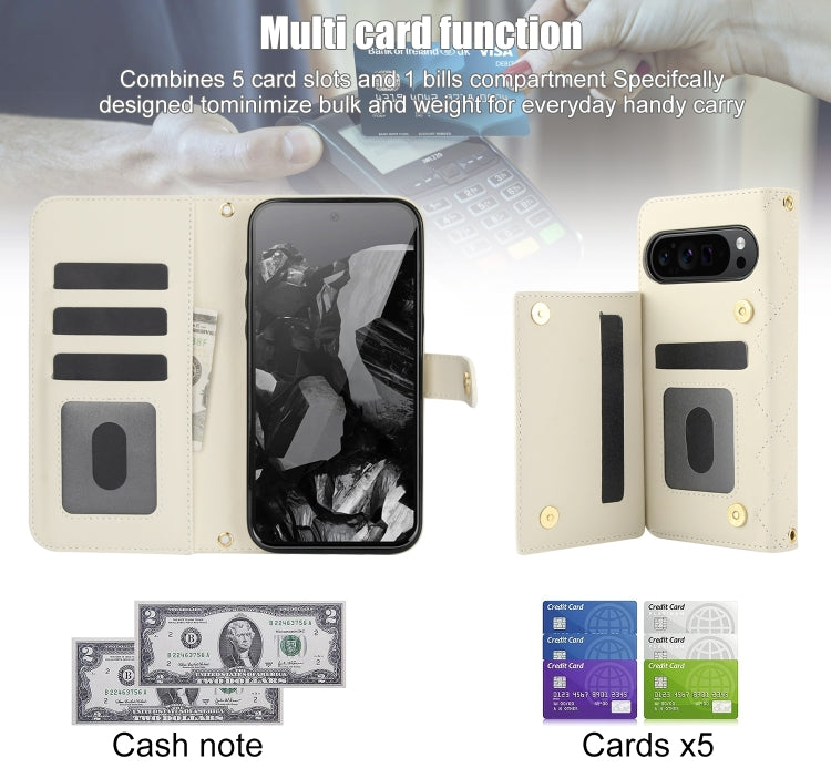For Google Pixel 9 Pro XL Crossbody Multifunction Rhombic Leather Phone Case