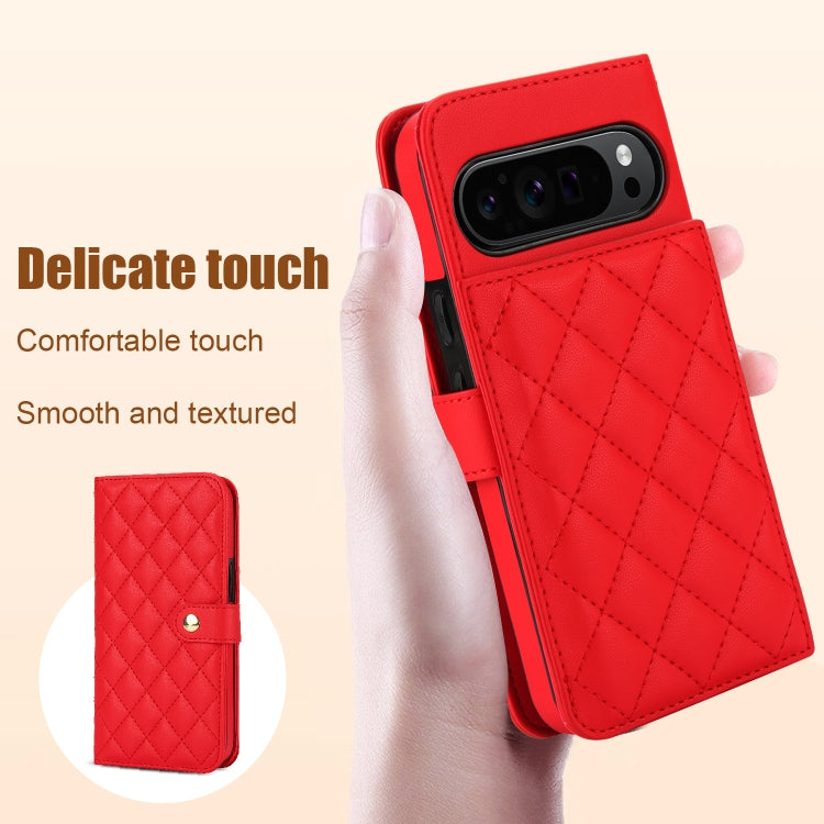 For Google Pixel 9 Pro XL Crossbody Multifunction Rhombic Leather Phone Case