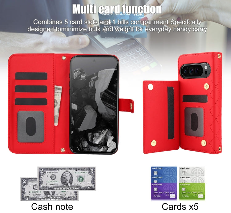 For Google Pixel 9 Pro XL Crossbody Multifunction Rhombic Leather Phone Case