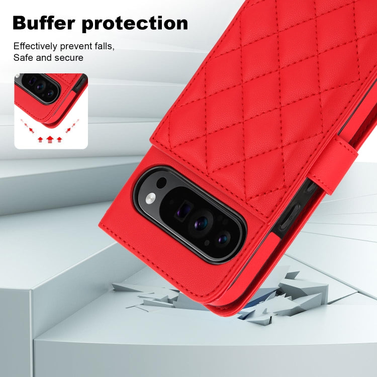 For Google Pixel 9 Pro XL Crossbody Multifunction Rhombic Leather Phone Case