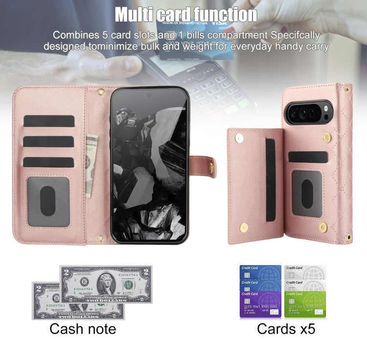 For Google Pixel 9 Pro XL Crossbody Multifunction Rhombic Leather Phone Case