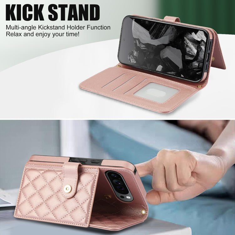For Google Pixel 9 Pro XL Crossbody Multifunction Rhombic Leather Phone Case