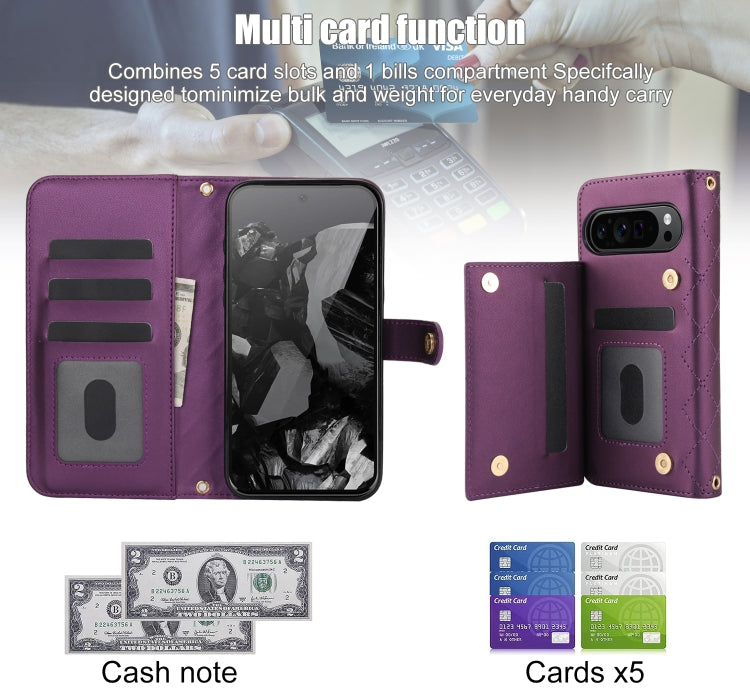 For Google Pixel 9 Pro XL Crossbody Multifunction Rhombic Leather Phone Case
