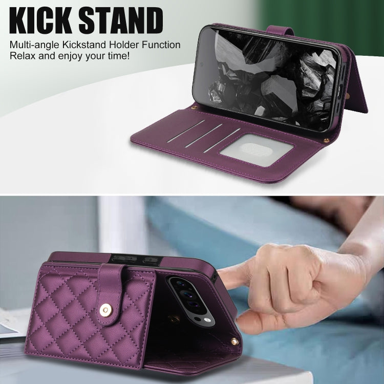 For Google Pixel 9 Pro XL Crossbody Multifunction Rhombic Leather Phone Case