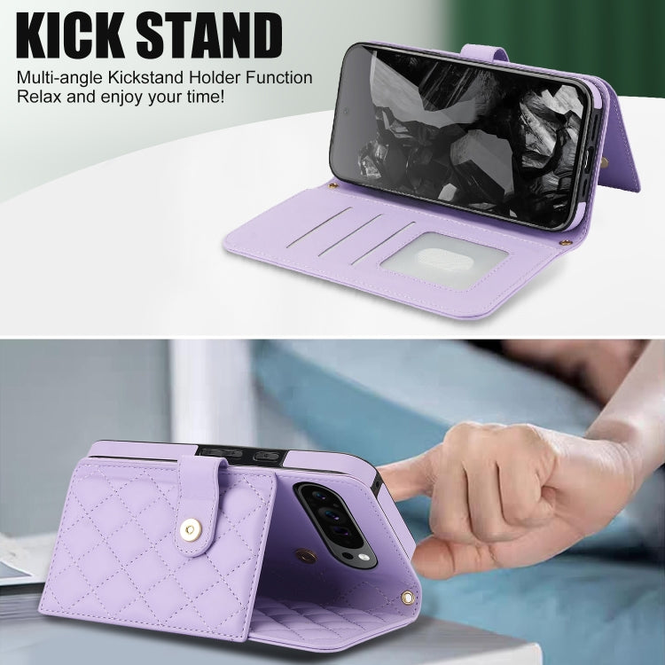 For Google Pixel 9 Pro XL Crossbody Multifunction Rhombic Leather Phone Case