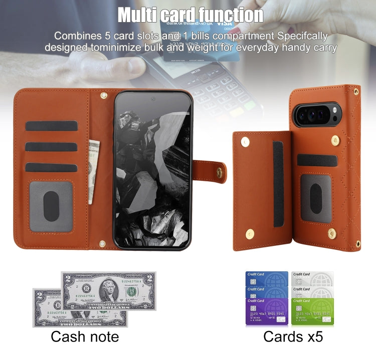 For Google Pixel 9 Pro XL Crossbody Multifunction Rhombic Leather Phone Case