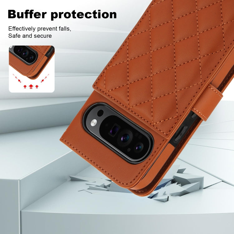 For Google Pixel 9 Pro XL Crossbody Multifunction Rhombic Leather Phone Case