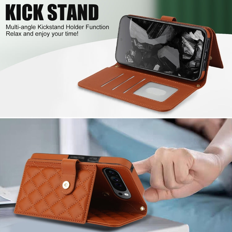 For Google Pixel 9 Pro XL Crossbody Multifunction Rhombic Leather Phone Case