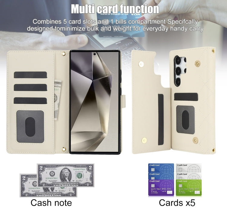 For Samsung Galaxy S24 Ultra 5G Crossbody Multifunction Rhombic Leather Phone Case