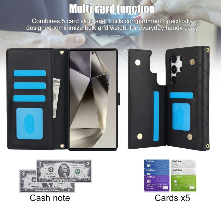 For Samsung Galaxy S24 Ultra 5G Crossbody Multifunction Rhombic Leather Phone Case