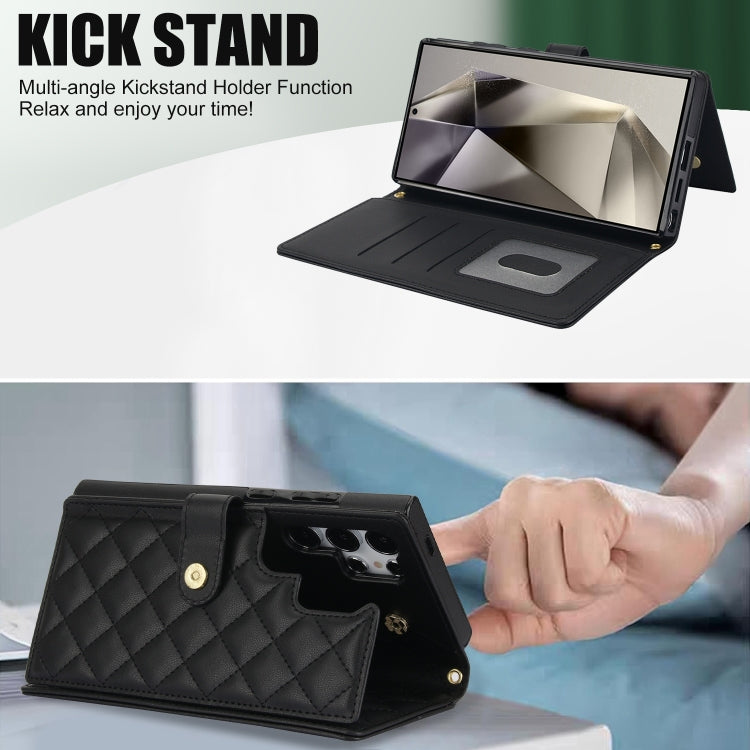 For Samsung Galaxy S24 Ultra 5G Crossbody Multifunction Rhombic Leather Phone Case