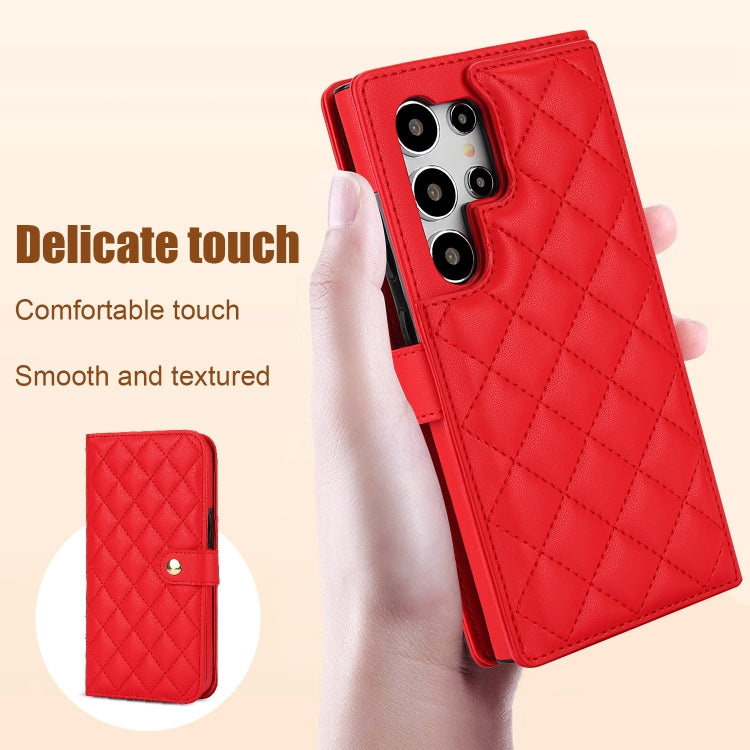 For Samsung Galaxy S24 Ultra 5G Crossbody Multifunction Rhombic Leather Phone Case