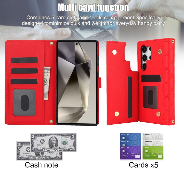 For Samsung Galaxy S24 Ultra 5G Crossbody Multifunction Rhombic Leather Phone Case
