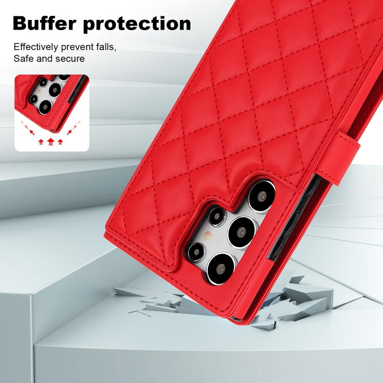 For Samsung Galaxy S24 Ultra 5G Crossbody Multifunction Rhombic Leather Phone Case