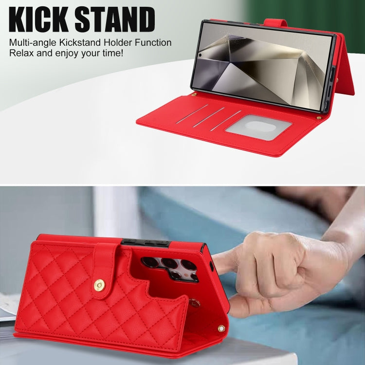 For Samsung Galaxy S24 Ultra 5G Crossbody Multifunction Rhombic Leather Phone Case