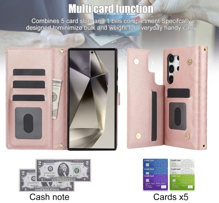 For Samsung Galaxy S24 Ultra 5G Crossbody Multifunction Rhombic Leather Phone Case