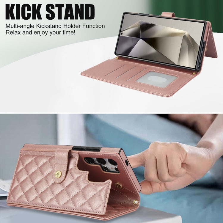 For Samsung Galaxy S24 Ultra 5G Crossbody Multifunction Rhombic Leather Phone Case