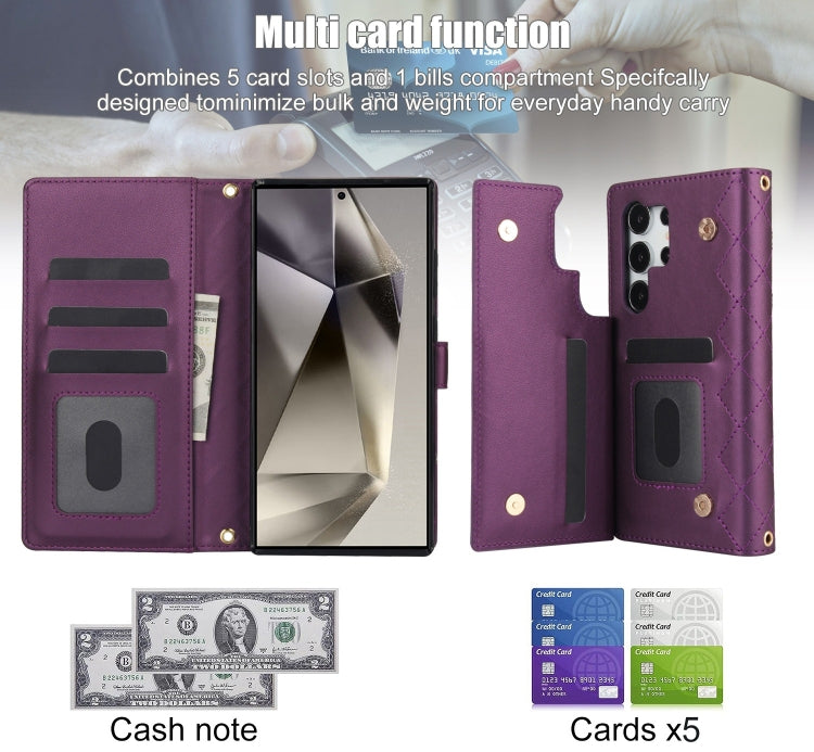 For Samsung Galaxy S24 Ultra 5G Crossbody Multifunction Rhombic Leather Phone Case