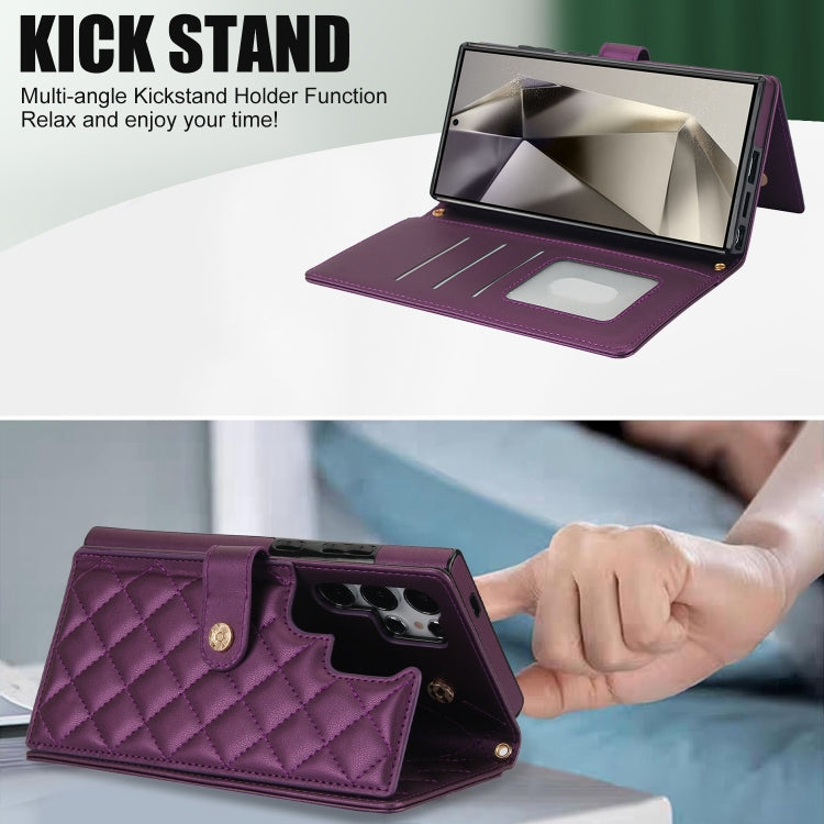 For Samsung Galaxy S24 Ultra 5G Crossbody Multifunction Rhombic Leather Phone Case