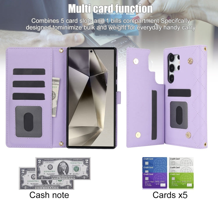 For Samsung Galaxy S24 Ultra 5G Crossbody Multifunction Rhombic Leather Phone Case