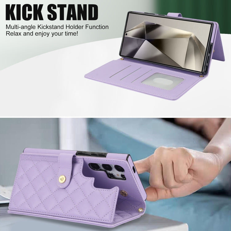For Samsung Galaxy S24 Ultra 5G Crossbody Multifunction Rhombic Leather Phone Case