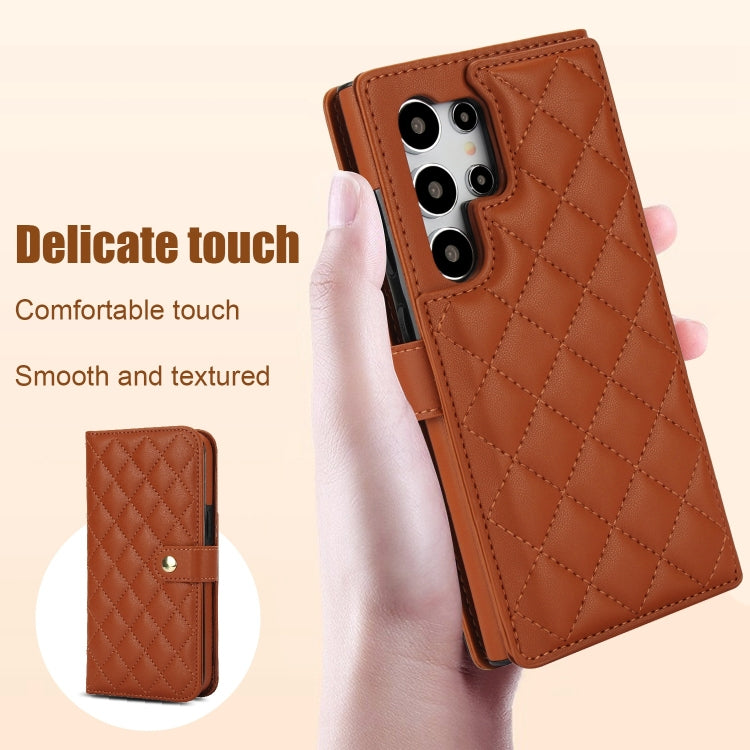 For Samsung Galaxy S24 Ultra 5G Crossbody Multifunction Rhombic Leather Phone Case