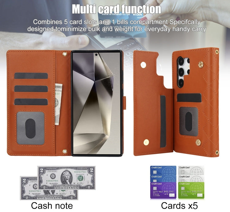 For Samsung Galaxy S24 Ultra 5G Crossbody Multifunction Rhombic Leather Phone Case