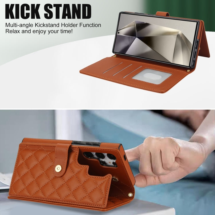 For Samsung Galaxy S24 Ultra 5G Crossbody Multifunction Rhombic Leather Phone Case