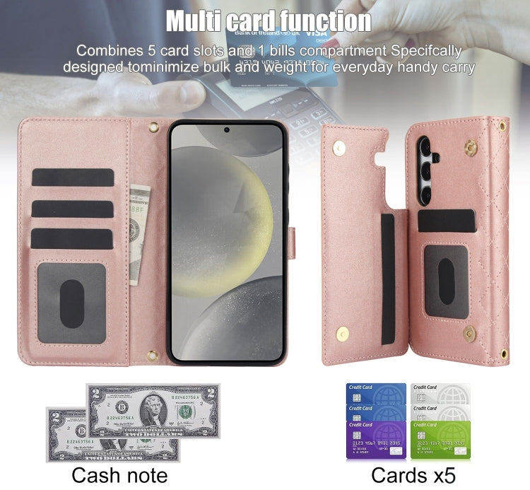 For Samsung Galaxy S24 5G Crossbody Multifunction Rhombic Leather Phone Case