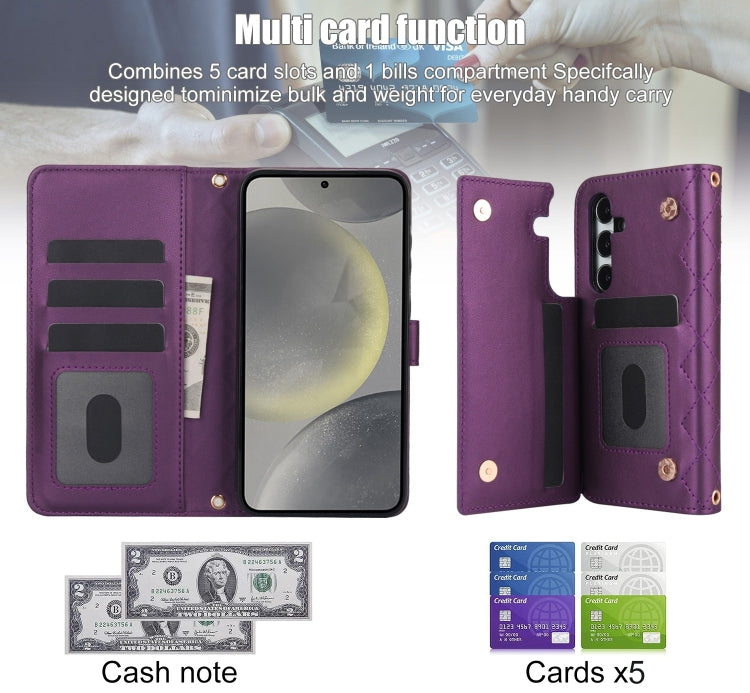 For Samsung Galaxy S24 5G Crossbody Multifunction Rhombic Leather Phone Case