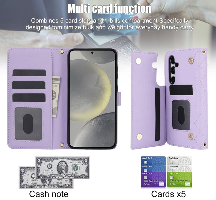 For Samsung Galaxy S24 5G Crossbody Multifunction Rhombic Leather Phone Case