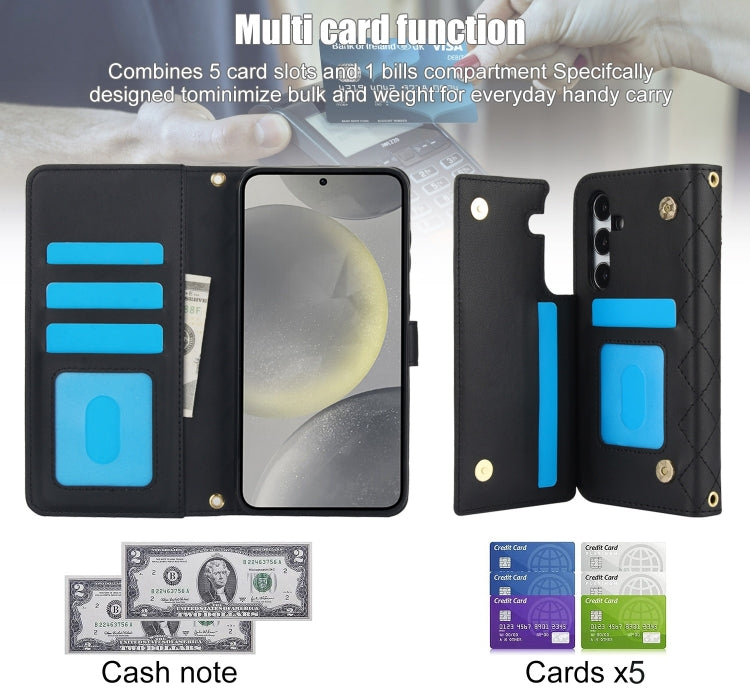 For Samsung Galaxy S23 FE 5G Crossbody Multifunction Rhombic Leather Phone Case