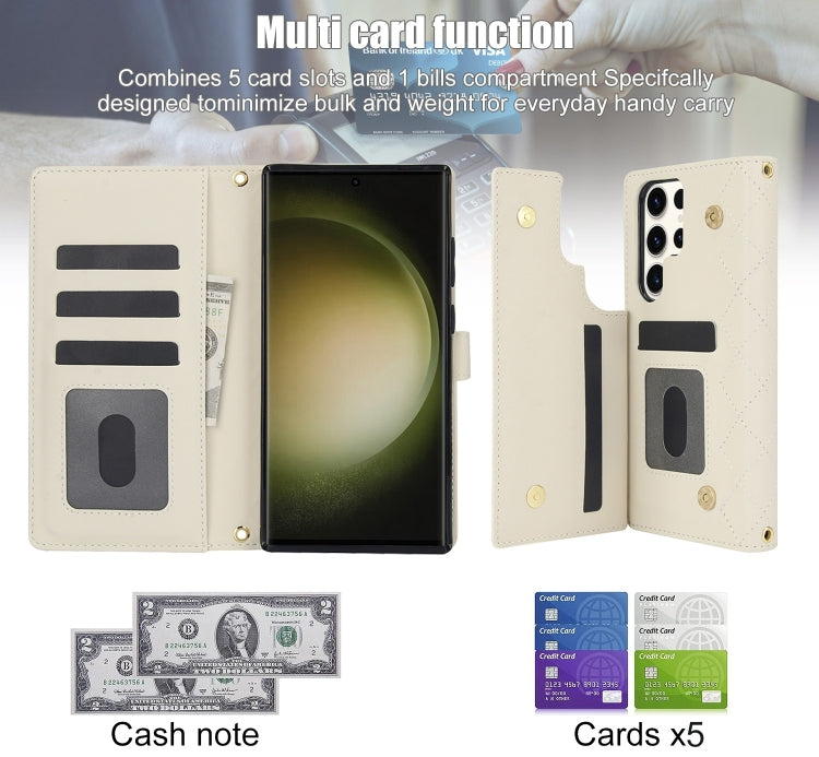 For Samsung Galaxy S23 Ultra 5G Crossbody Multifunction Rhombic Leather Phone Case