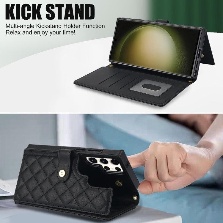 For Samsung Galaxy S23 Ultra 5G Crossbody Multifunction Rhombic Leather Phone Case