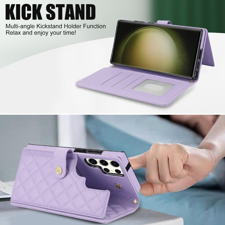 For Samsung Galaxy S23 Ultra 5G Crossbody Multifunction Rhombic Leather Phone Case