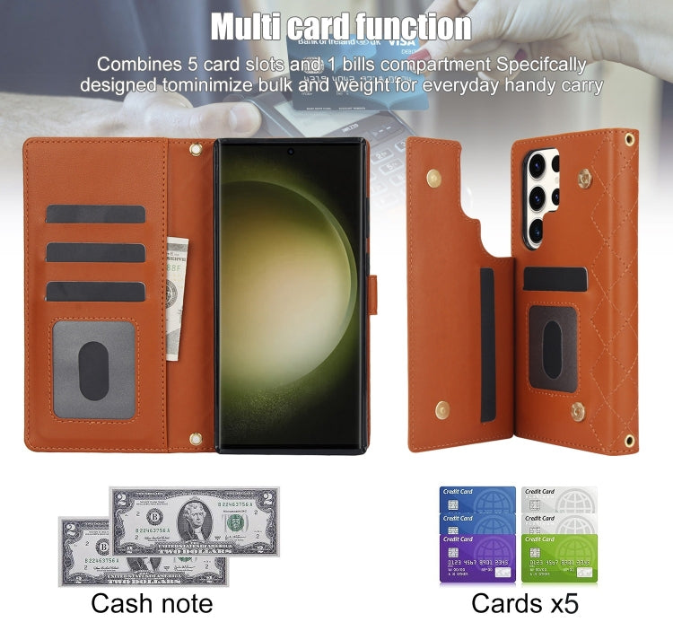 For Samsung Galaxy S23 Ultra 5G Crossbody Multifunction Rhombic Leather Phone Case