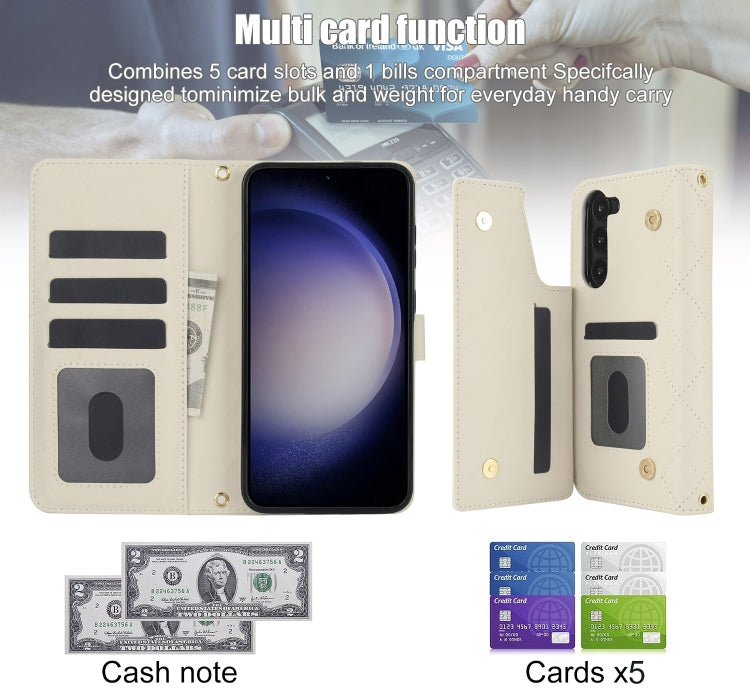 For Samsung Galaxy S23+ 5G Crossbody Multifunction Rhombic Leather Phone Case