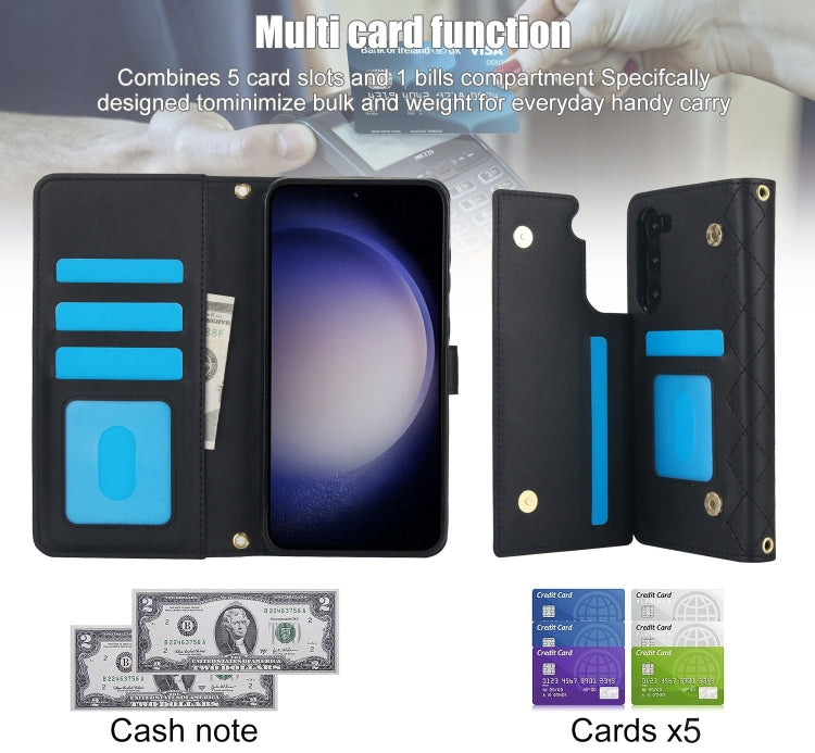 For Samsung Galaxy S23+ 5G Crossbody Multifunction Rhombic Leather Phone Case