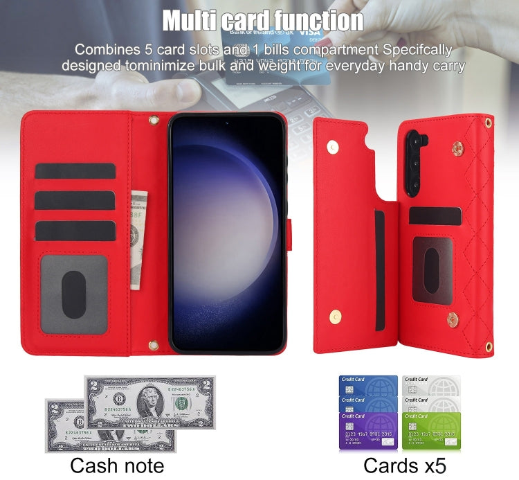 For Samsung Galaxy S23+ 5G Crossbody Multifunction Rhombic Leather Phone Case