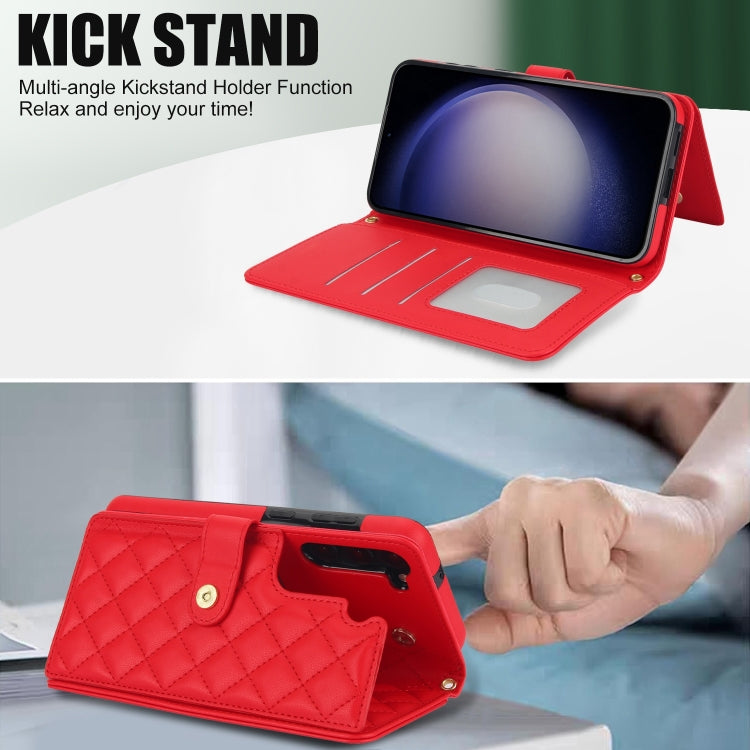For Samsung Galaxy S23+ 5G Crossbody Multifunction Rhombic Leather Phone Case