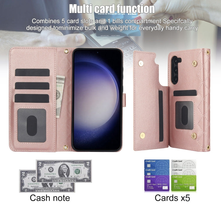 For Samsung Galaxy S23+ 5G Crossbody Multifunction Rhombic Leather Phone Case