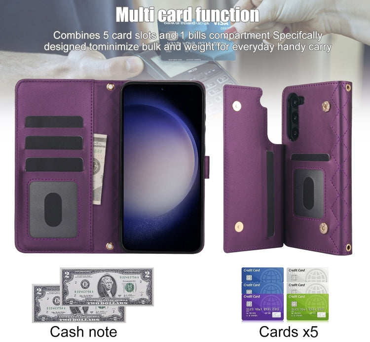 For Samsung Galaxy S23+ 5G Crossbody Multifunction Rhombic Leather Phone Case